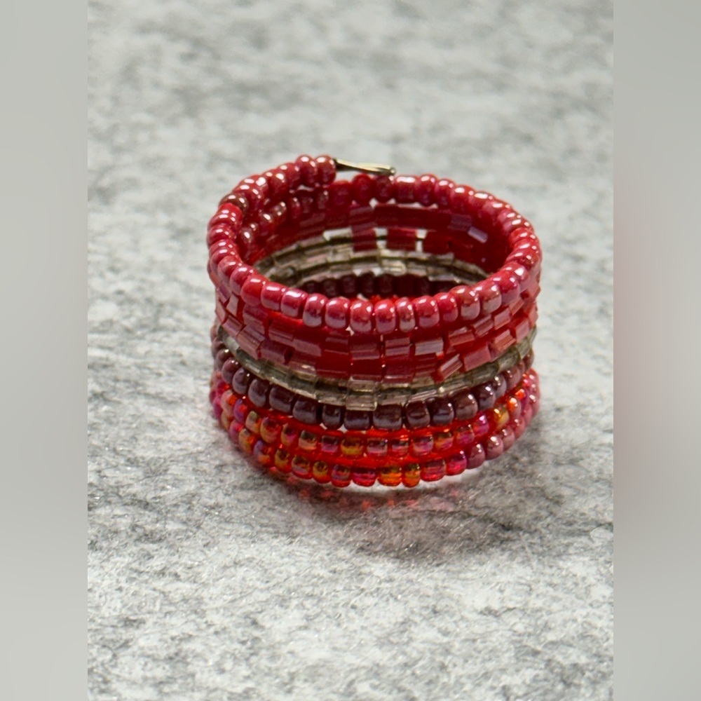 🟠Beaded Springy Red Ring